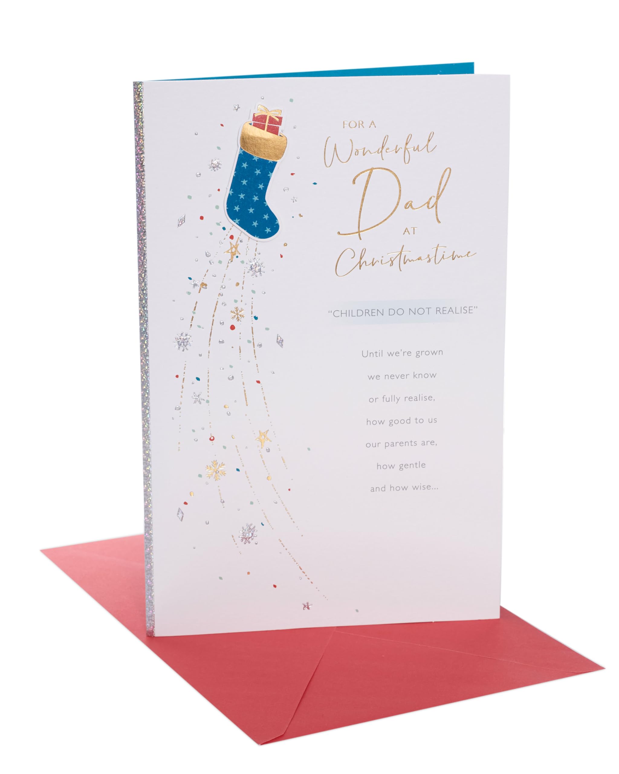 UK Greetings Christmas Card for Dad - Blue Stocking Design