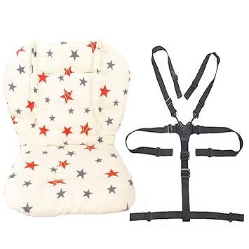 Twoworld Baby High Chair Seat Cushion Liner Mat Pad Cover and High Chair Straps 5 Point Harness 1 Suit Stars