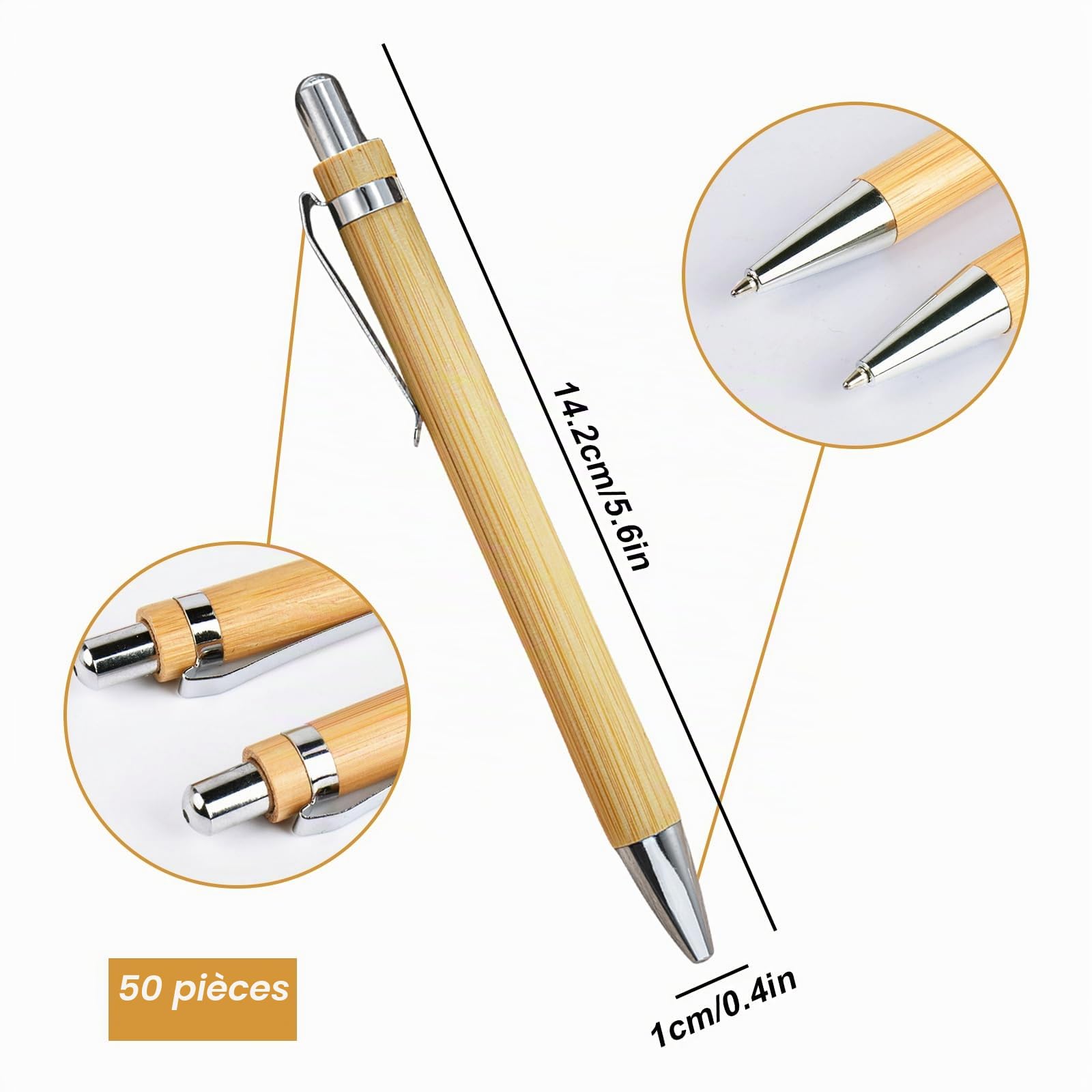 SPORWAY Lot de 50 stylos à bille en bois de bambou pour écriture, journal, école, fournitures de bureau, cadeau de remise de diplôme (bleu)