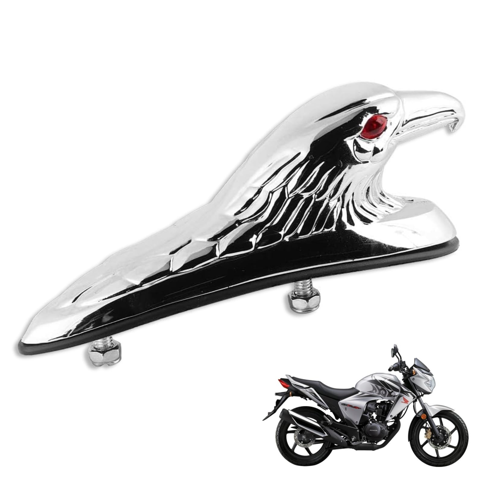 Ornement de tête d'aigle de moto, ornement de décor de garde-boue de garde-boue avant avec boulons de 6mm accessoires de style de décoration de moto universels pour moto
