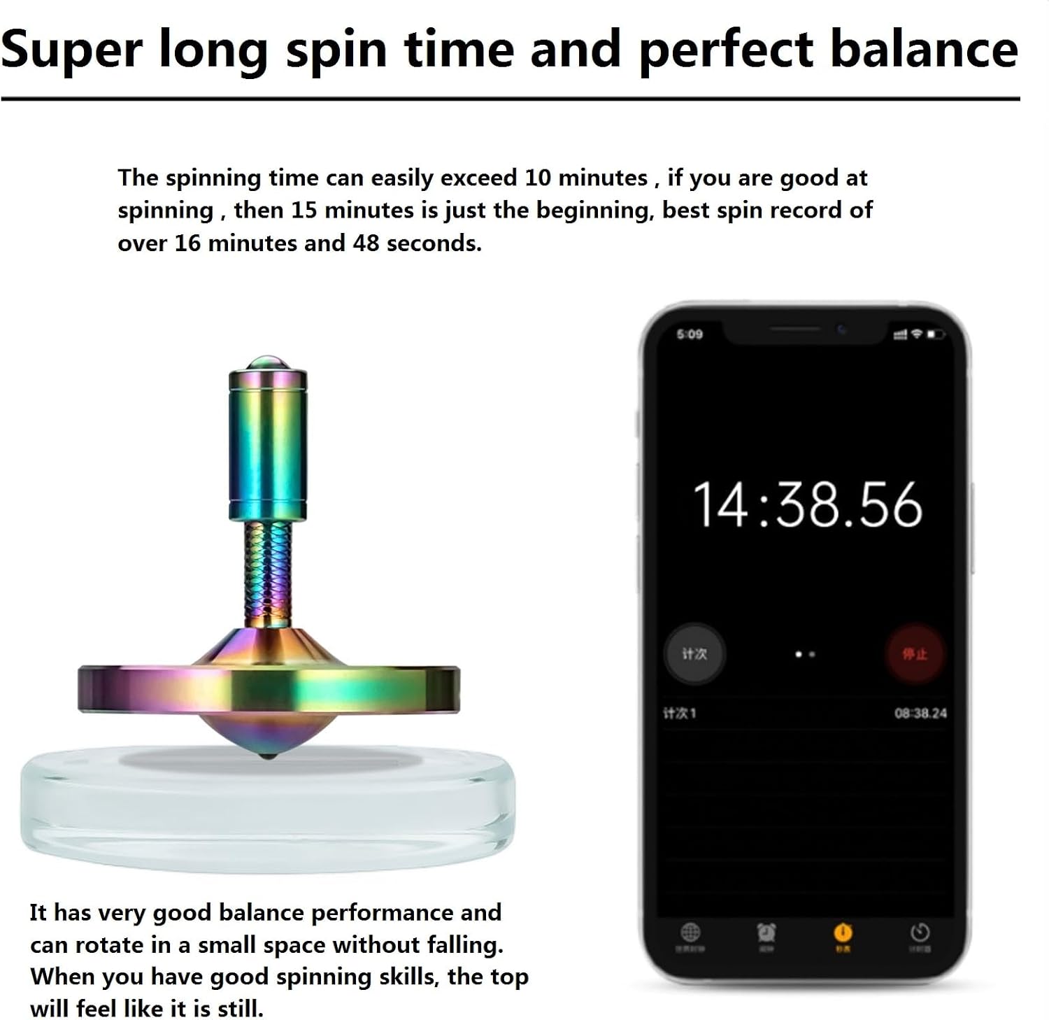 Premium Spinning Top with String, 304 Stainless Steel Anty-Gravit Gyroscope, Perfect Balance, Spin Long Time More Than 15 Minutes,Stress Relief Kill Time Toys (S/Colorful)