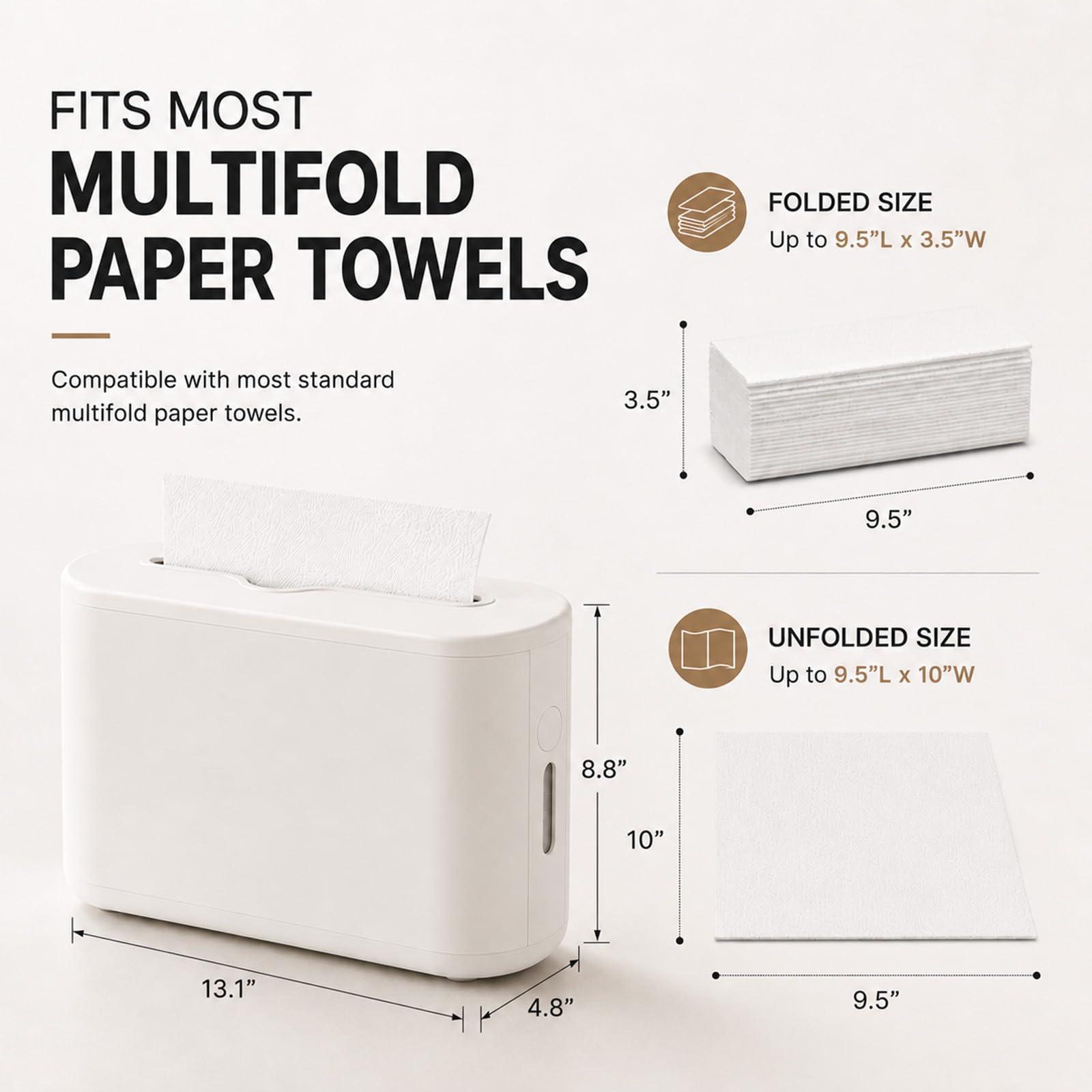 Dispensador de toallas de papel para encimera, dispensador de toallas de mano multipliegue blanco para dormitorio, baño, cocina, inodoro (blanco)