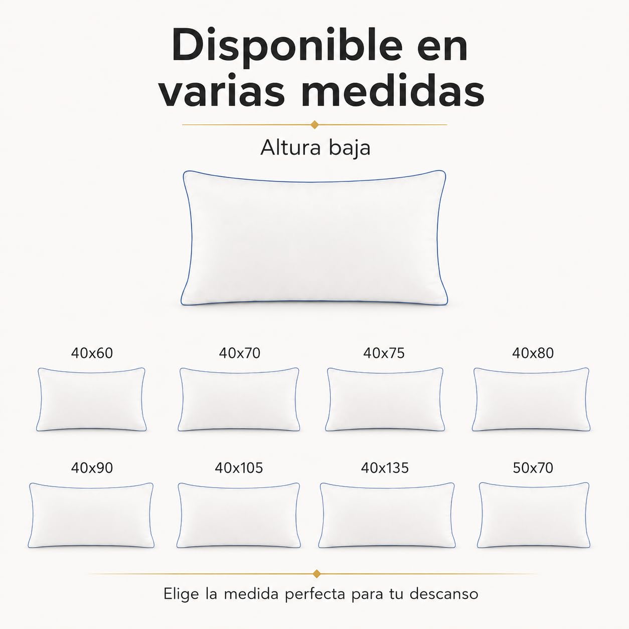 Moshy Almohada Palma de Plumón Natural, 96% Duvet Premium Europeo, Firmeza Blanda, Altura Baja (150 cm)