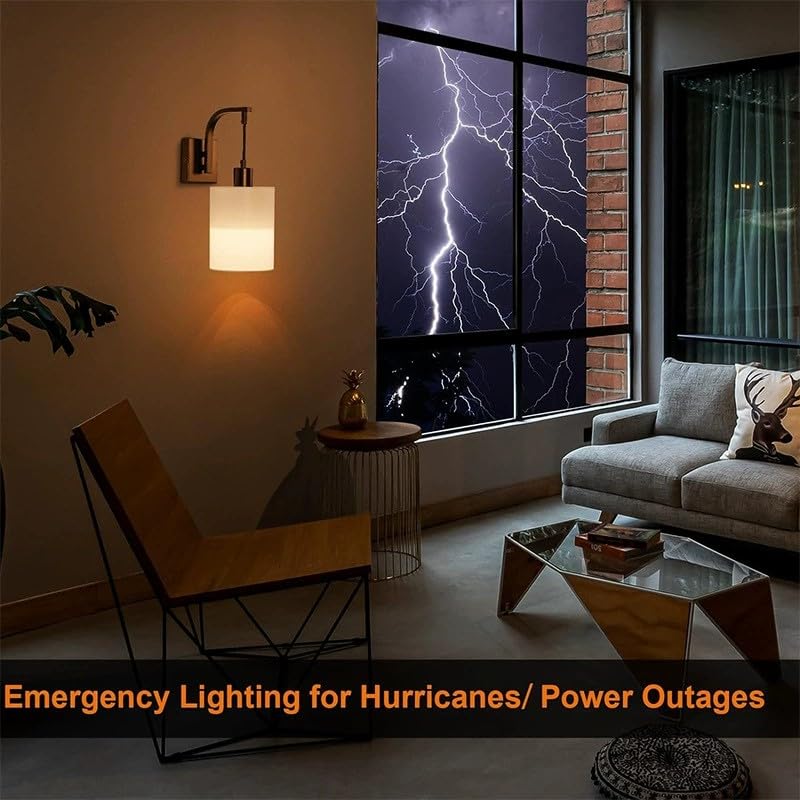 Lampada da Parete con Paralume in Lino, Illuminazione di Emergenza a Semi-Incasso, Lampadina a Batteria Ricaricabile E26, Telecomando e Timer, Ideale per Soggiorno, Studio e uffici