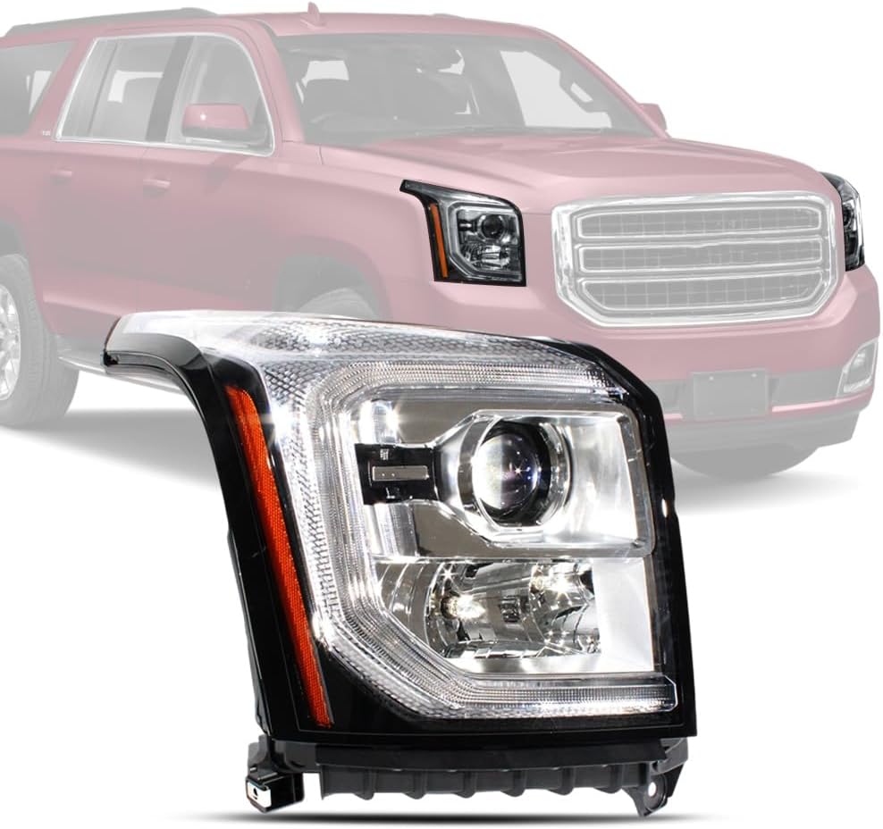 Headlight Headlamp Assembly W/12.8V LED & Halogen Bulbs Fit for GMC Yukon 2015 2016 2017 2018 2019 2020 | 84155710 | DHL Shipment 3-5 Days Delivery (Passenger Side)