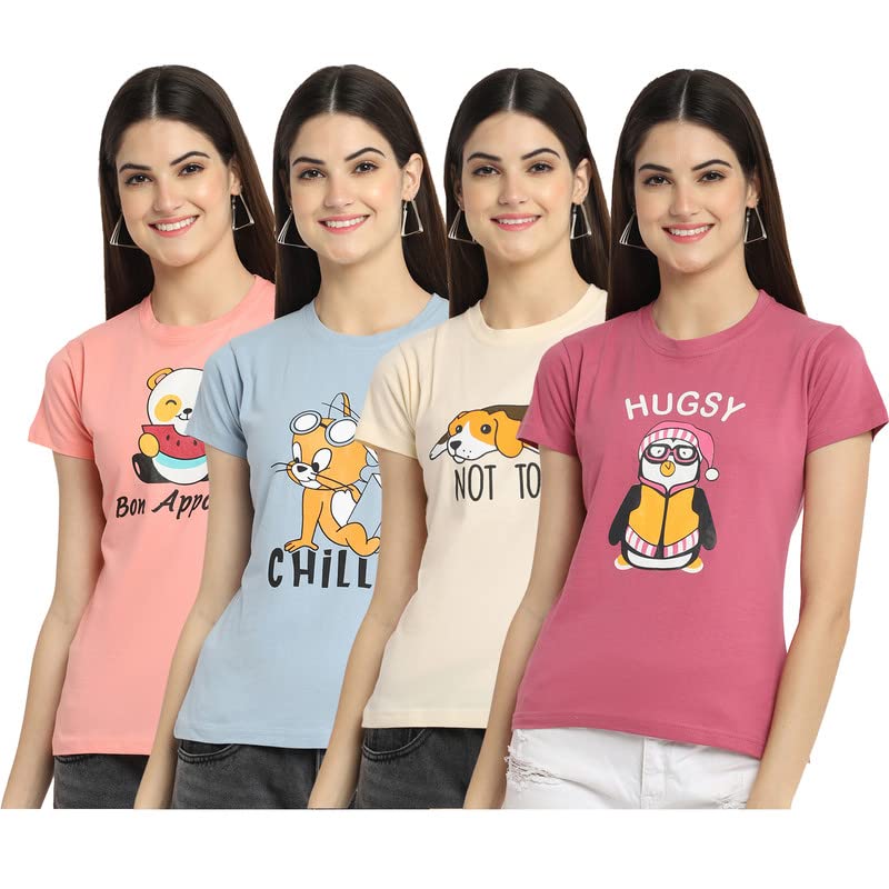 Image of Preneum Women's Cotton Regular Fit Graphic Stylish Printed Short Sleeves Casual T-Shirt |Trend & Styles