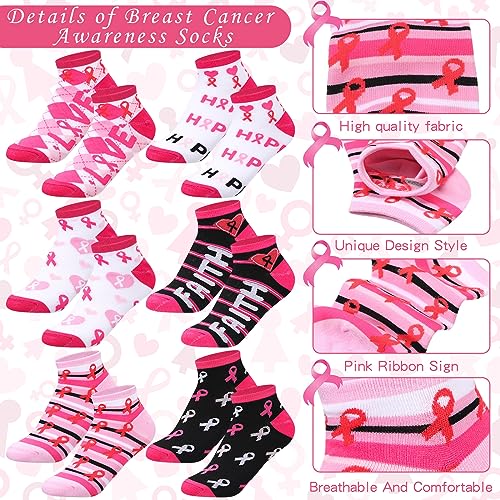 Panitay 24 Pairs Breast Cancer Awareness Socks for Women Pink Ribbon Ankle Socks Sport Short Socks Breast Soft Socks Breast Cancer Awareness Bulk Items Gifts for Sport Football Cheer Accessories3