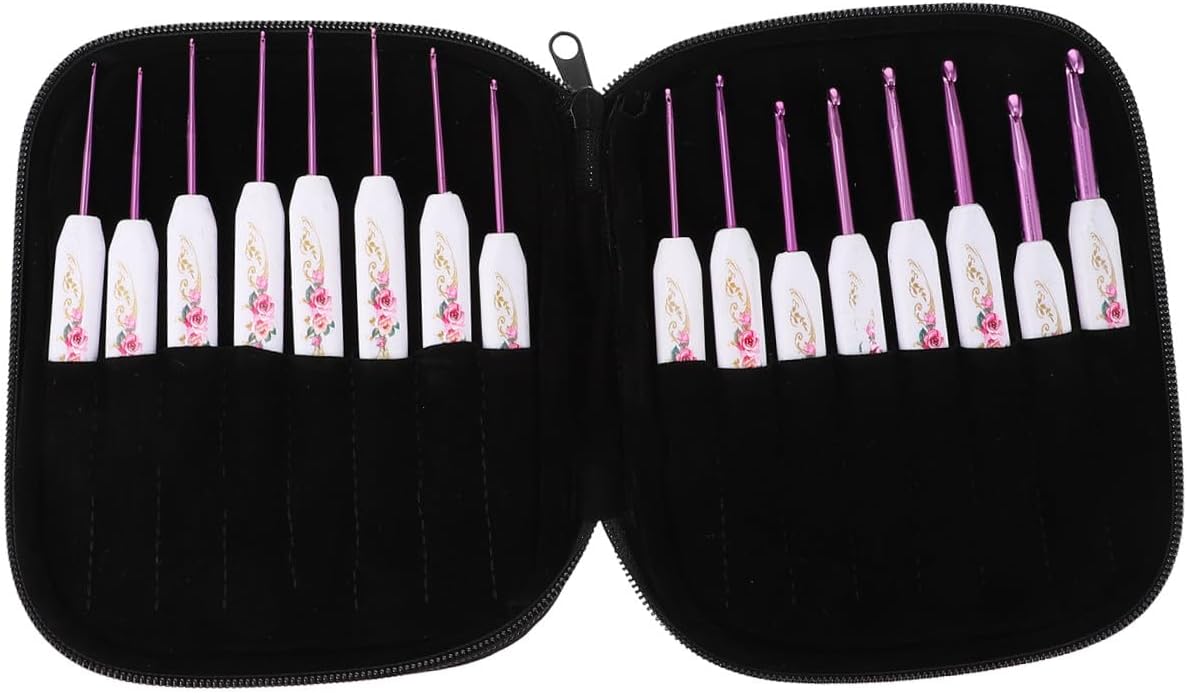 Gadpiparty 16pcs Knitting Crochet Hooks Blue and White Porcelain Crochet Hooks TPR Removable Grips for Beginners Needles Knitting Kit Case