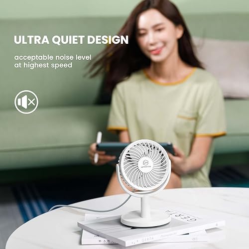 Vista 24 de Shinebella Ventilador de escritorio pequeño de 4 velocidades con fuerte flujo de aire, mini ventilador USB portátil personal, silencioso, rotación