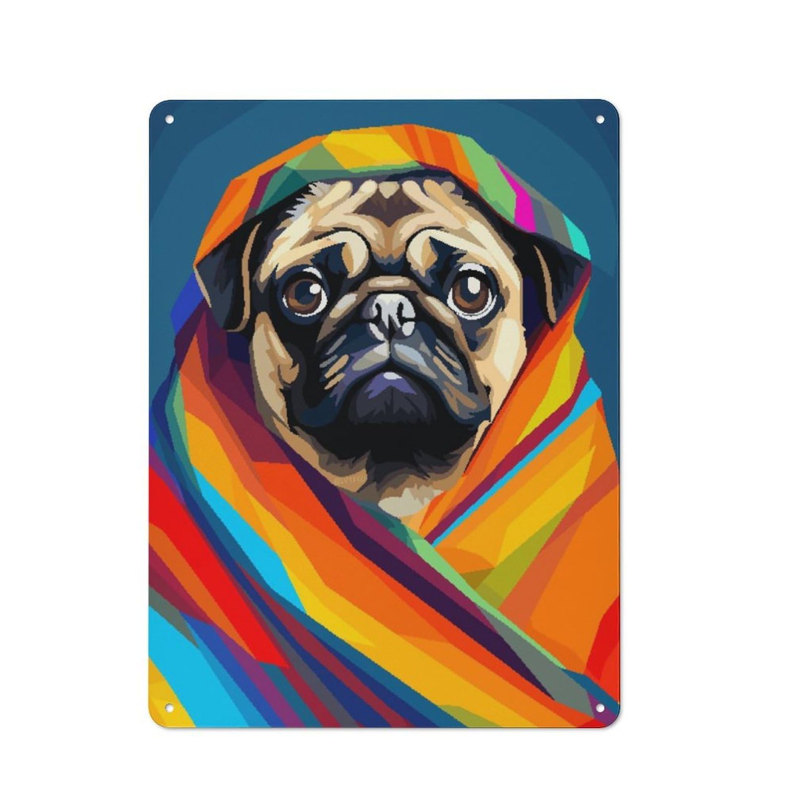 Nostalgic Decorative Tin Plaque 40x30cm Featuring Cute Blanket Pug Pixel Art, Classic Pub Decor for Cafe, Pub, Workshop Or Home Bar