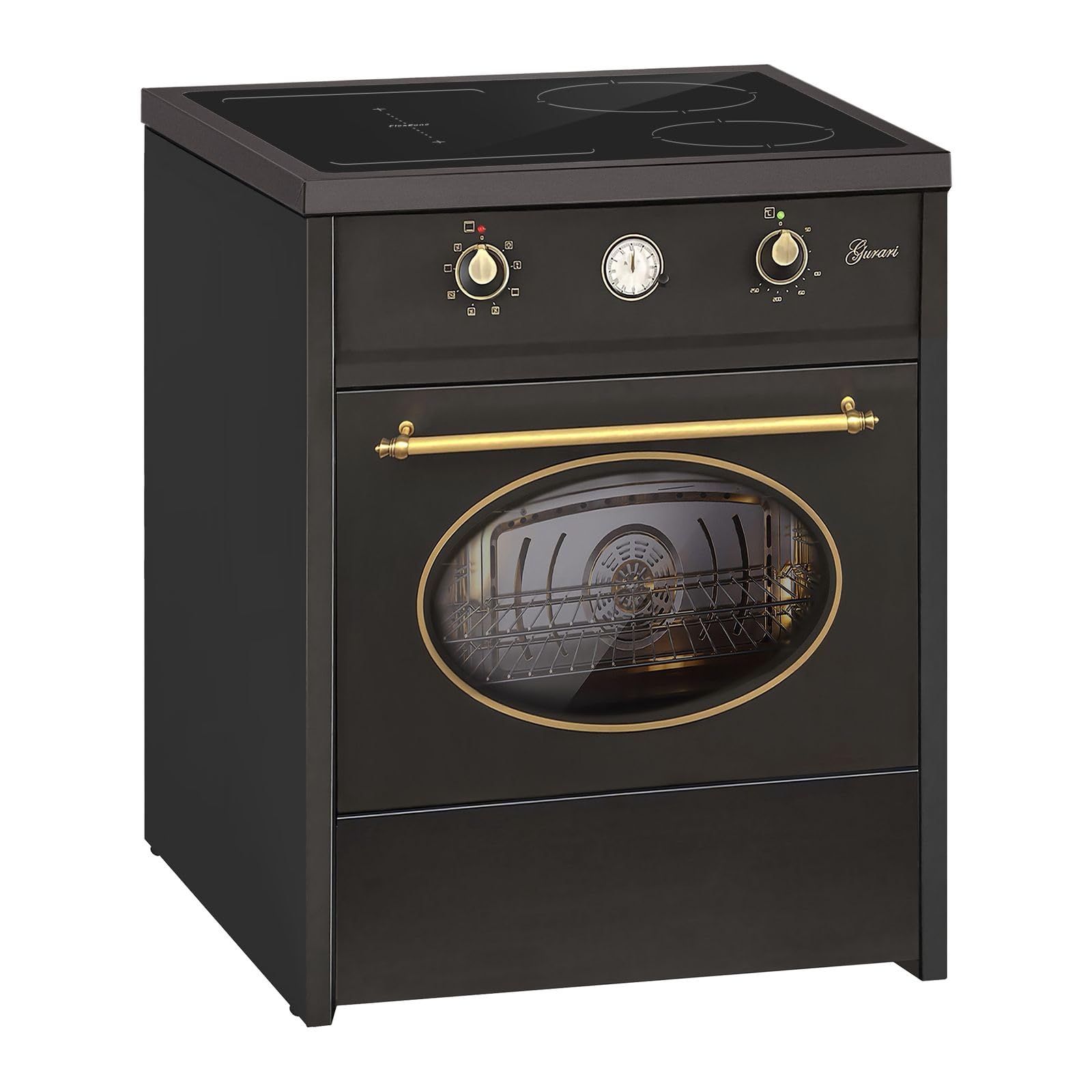 GURARI Cuisinière à Induction 60 cm GCH E 612 Bl r Avec Four et Plaque de Cuisson en Fonte | Retro Range Coocker 4 Zones | Air Chaud | Grill