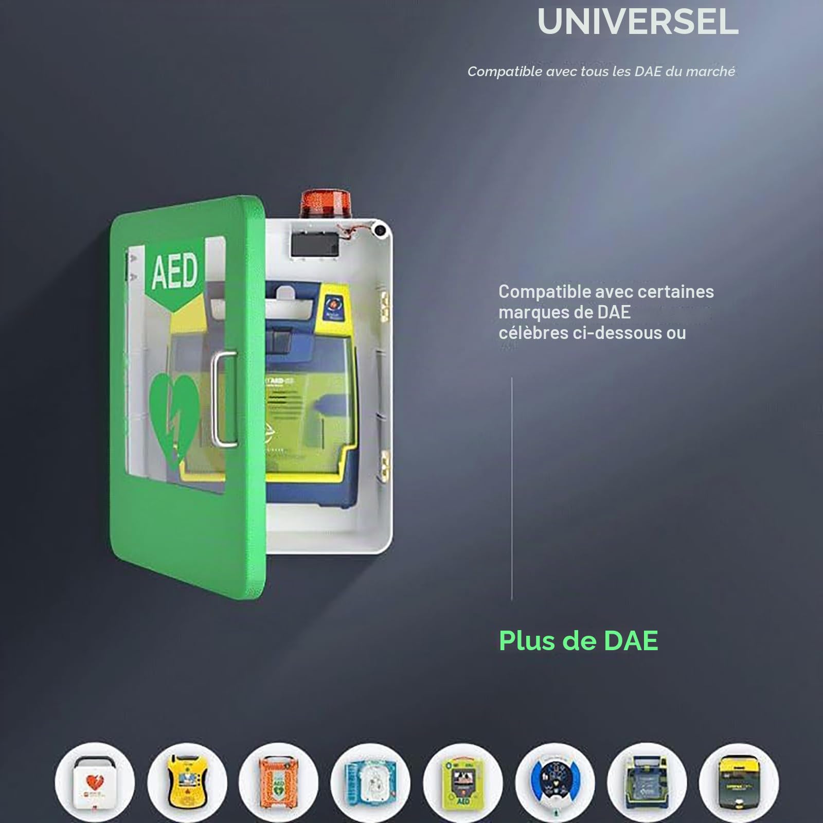 Armoire murale avec défibrillateur AED avec clé et alarme – Boîte d'alarme de défibrillation cardiaque pour la maison, les écoles, les clubs – Un must have