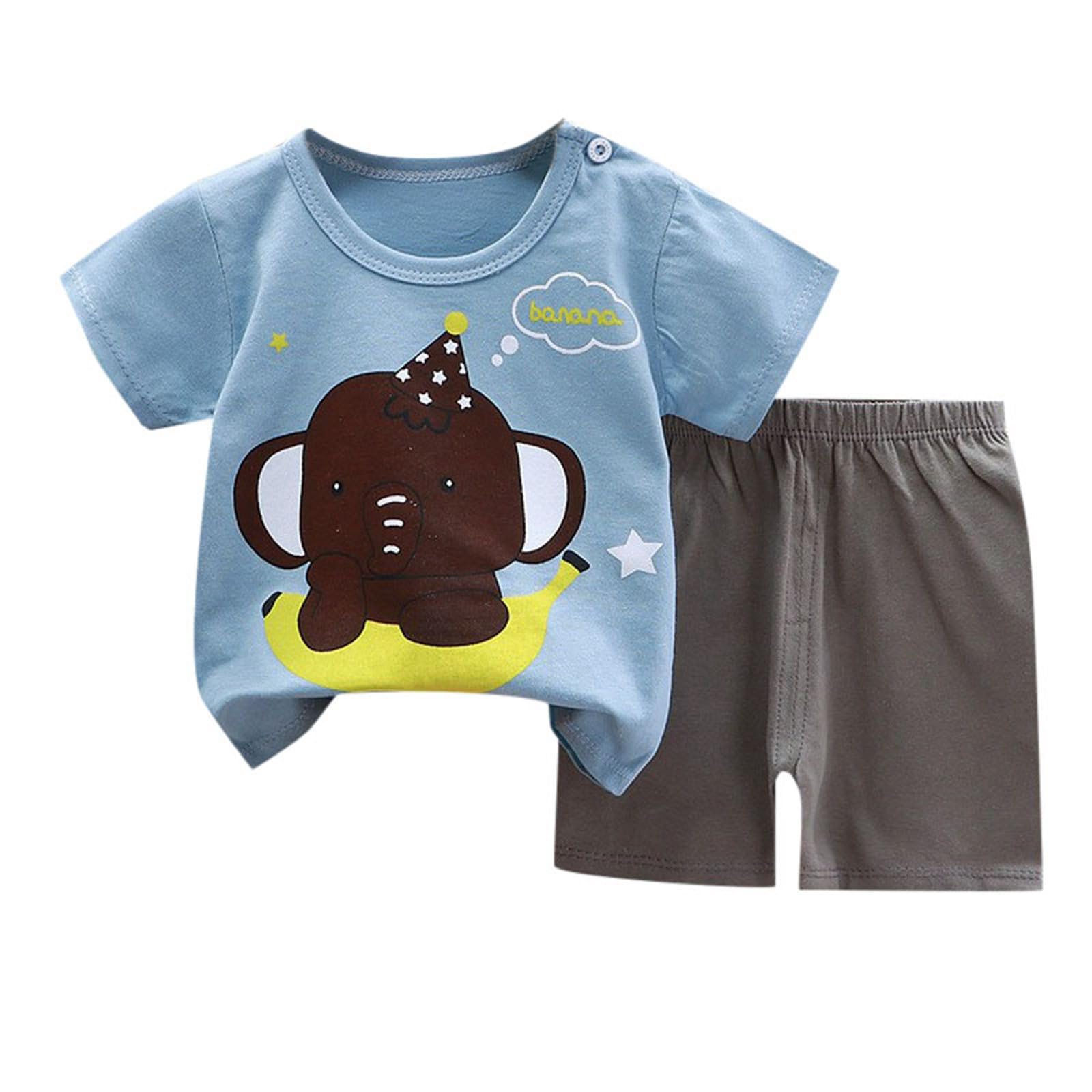 Generisch Sommer Kinder Cartoon Kurzarm Shorts Home Anzug, Bequemer Baumwoll-Stoff für Jungen und Mädchen, Leichtes Outfit für Drinnen und Draußen, Größe 2-10 Jahre