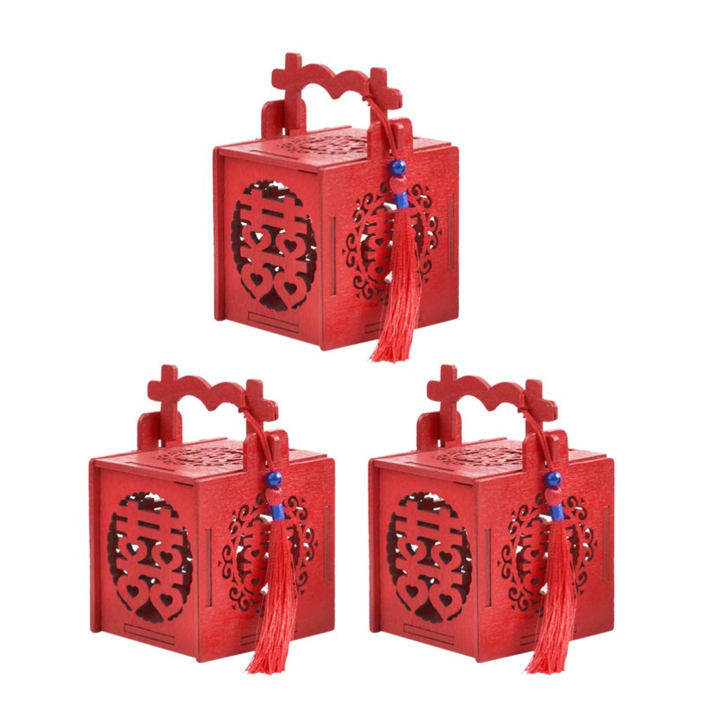 Amosfun 4pcs Wedding Favour Boxes Chinese Wooden Wedding Candy Gift Boxes Chocolate Sweet Boxes for Chinese Wedding Favors 5,4 * 5,4 * 5,5 cm red - Image 3