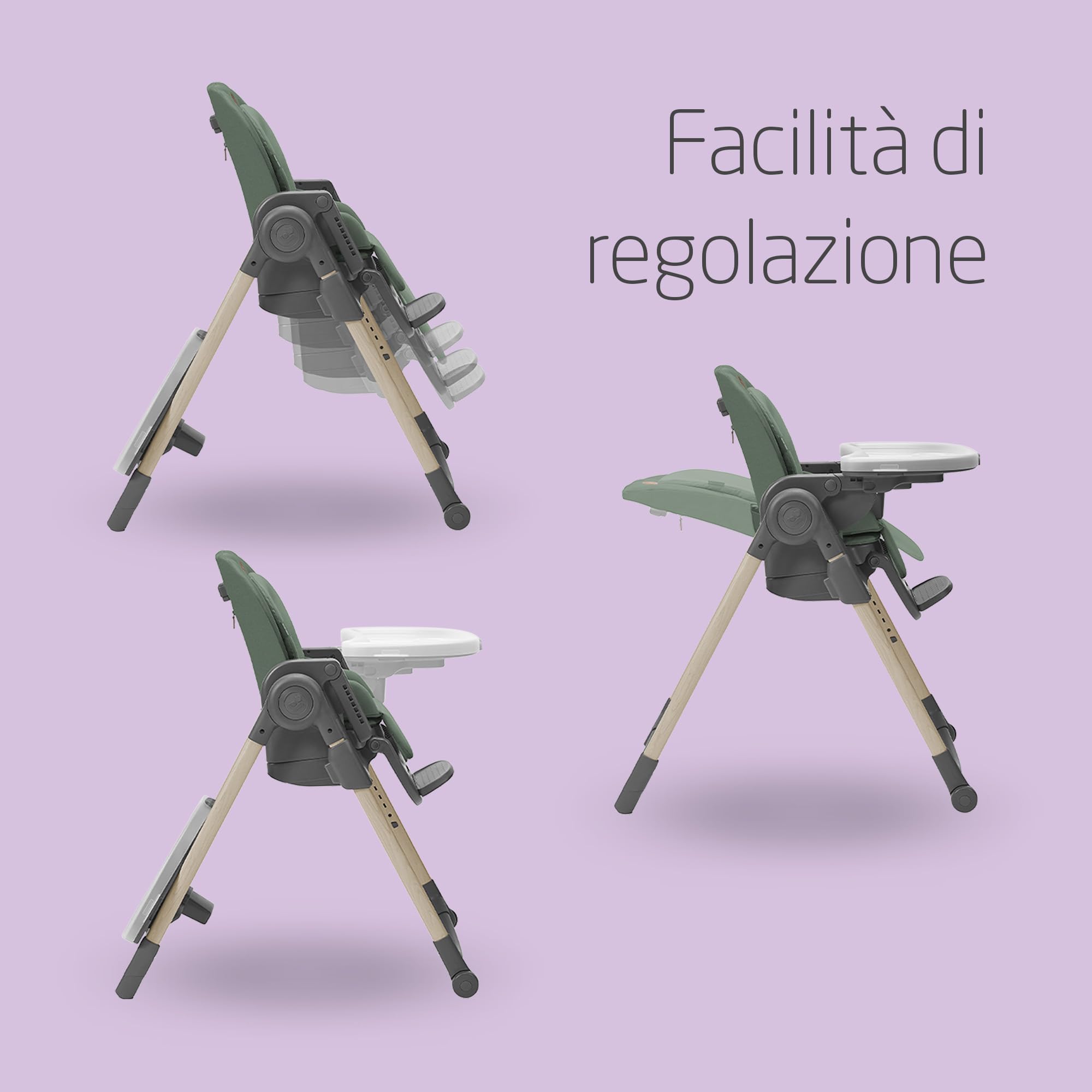 Maxi-Cosi Minla Seggiolone Pappa Evolutivo, 0-14 Anni, portata 60 kg, Seggiolone pappa Bimbi, 6 Funzioni, Reclinabile 5 Posizioni, 9 Posizioni Altezza, Poggiapiedi Regolabile, Beyond Green