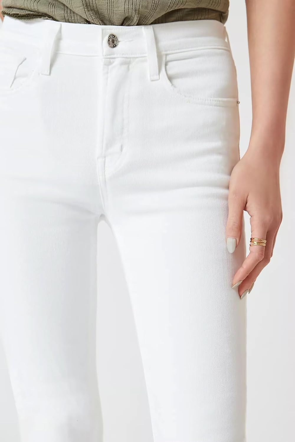 Women's High Waisted Casual Jeans Ripped Vintage Washed Denim with Cuffed Hem - Image 2