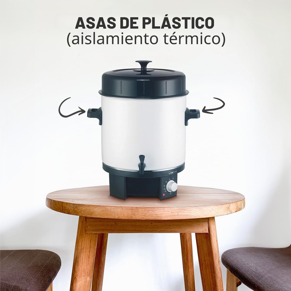 Máquina de cocción y bebidas calientes Clatronic® 2in1 con capacidad de depósito de 25L | para p. ej. vino caliente o ponche | Estufa de vino caliente con grifo de desagüe integrado | 1800W |EKA 3338