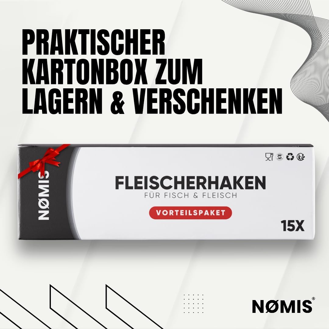 Zestaw [15 sztuk] Haki rzeźnicze | Haki rzeźnicze ze stali nierdzewnej na mięso | Haki mięsne | Popularne wśród myśliwych i rzeźników | Grubość 5 MM | Idealne do wieszania, suszenia i wędzenia mięsa
