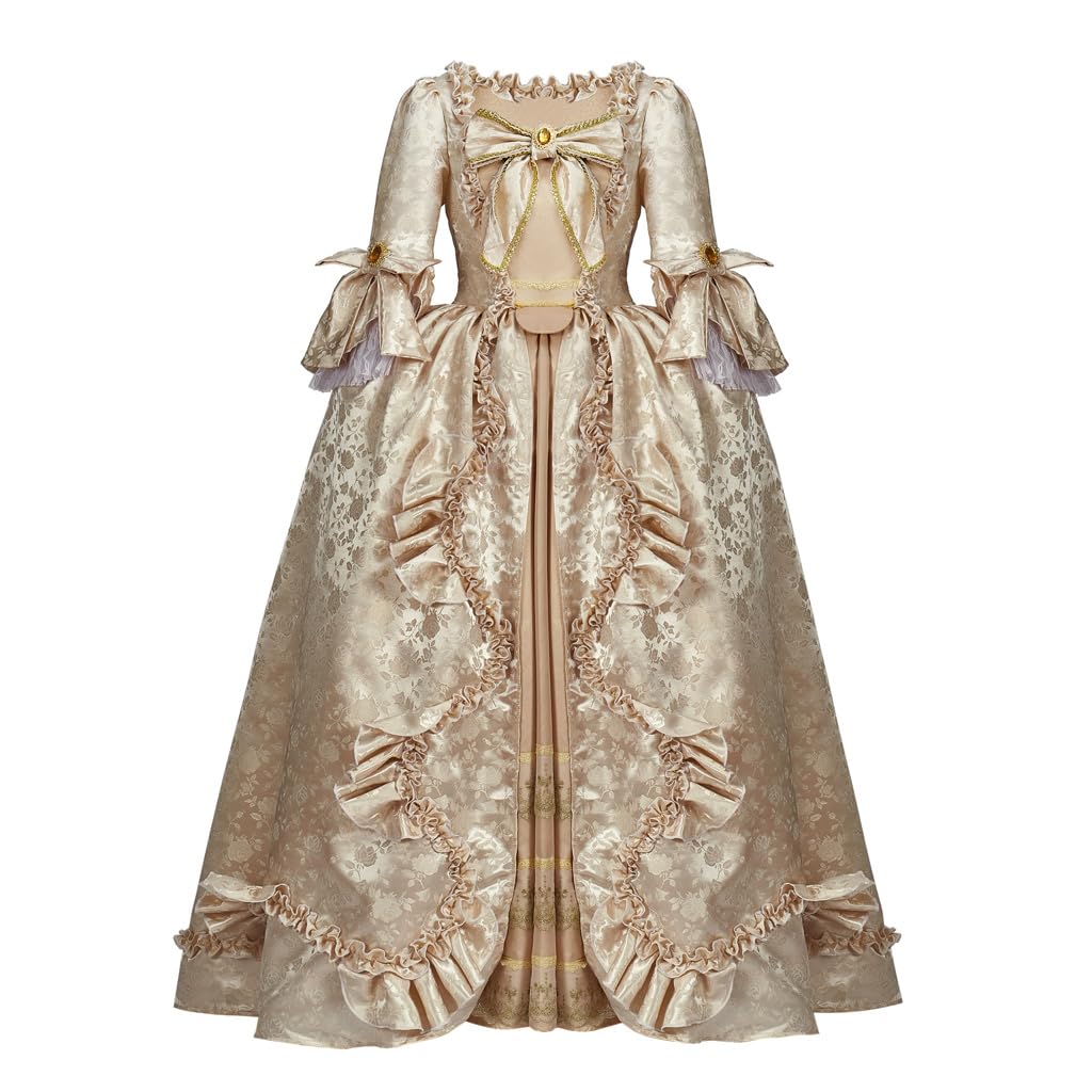ASTRICOS 18th Century Rococo Baroque Dress Queen Marie Antoinette Royal Ball Gown Renaissance Costume (beige, S)