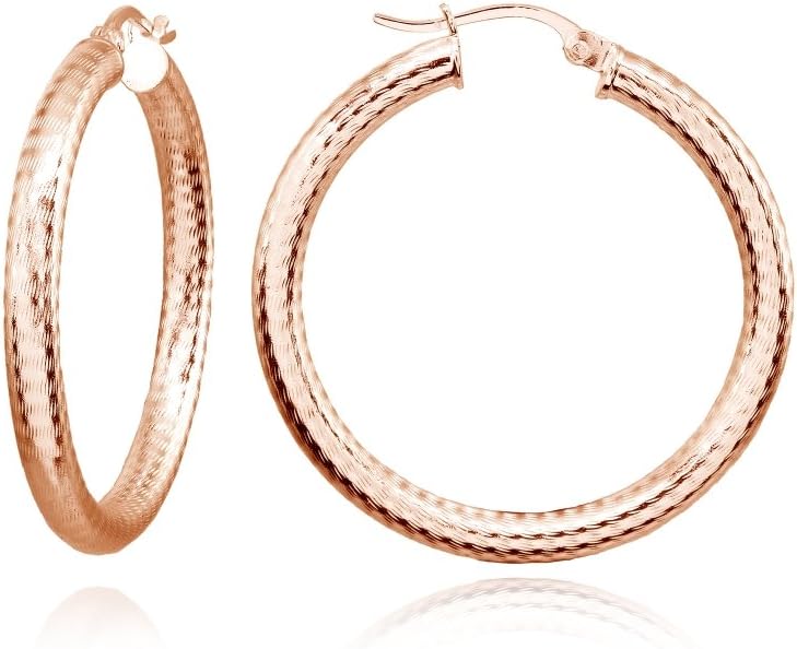 Sterling Silver 3mm Textured Click-Top Round Hoop Earrings, 20mm, 25mm or 30mm