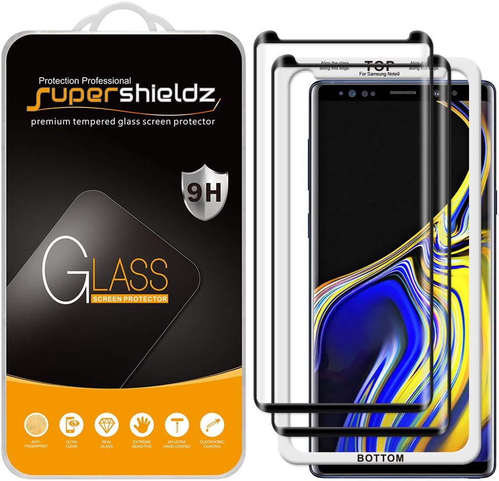 Supershieldz (2 Pack) for Samsung Galaxy Note 9 Tempered Glass Screen Protector with (Easy Installation Tray) Anti Scratch, Bubble Free (Black)