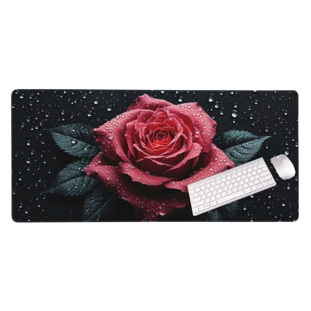 Alfombrilla de ratón 1400x600x3 MM, Alfombrilla Ratón XXL Extendida de Gran Tamaño con Bordes Cosidos, Base de Goma Antideslizante Almohadilla para Teclado, Rosa Estrellada S-11687