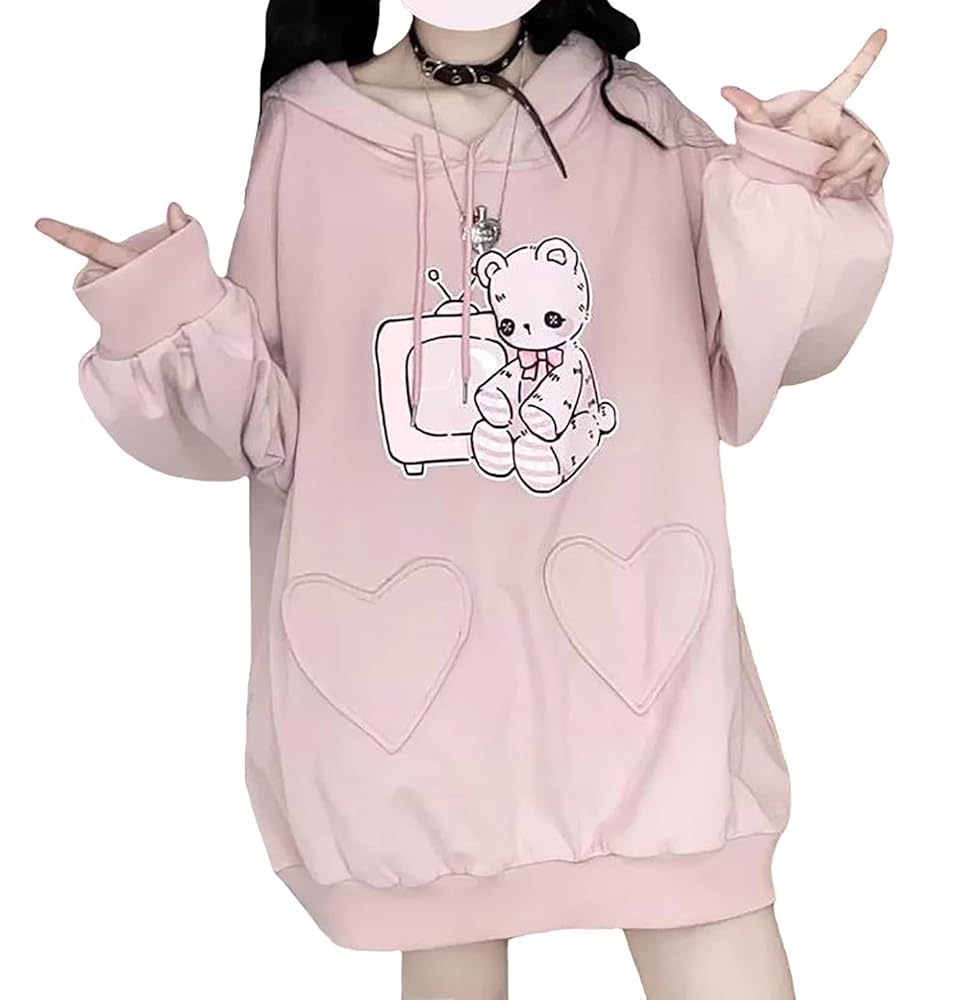 Amazon.co.jp: [TOWYYO] かわいい くま柄 ハート パーカー