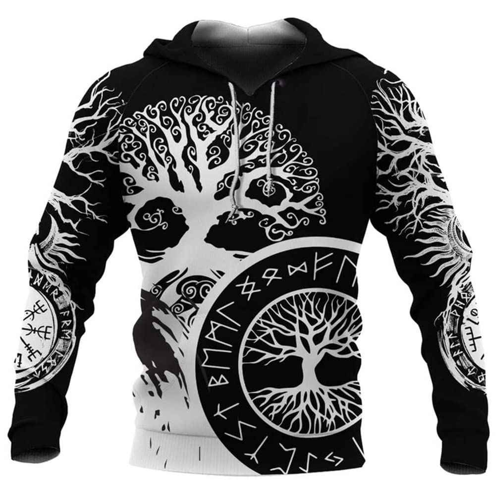 Tqwsvum Unisex E Mens Viking Celtic Raven Wolf Totem Print Hoodi Long Sleev Pullover Sweatshirt