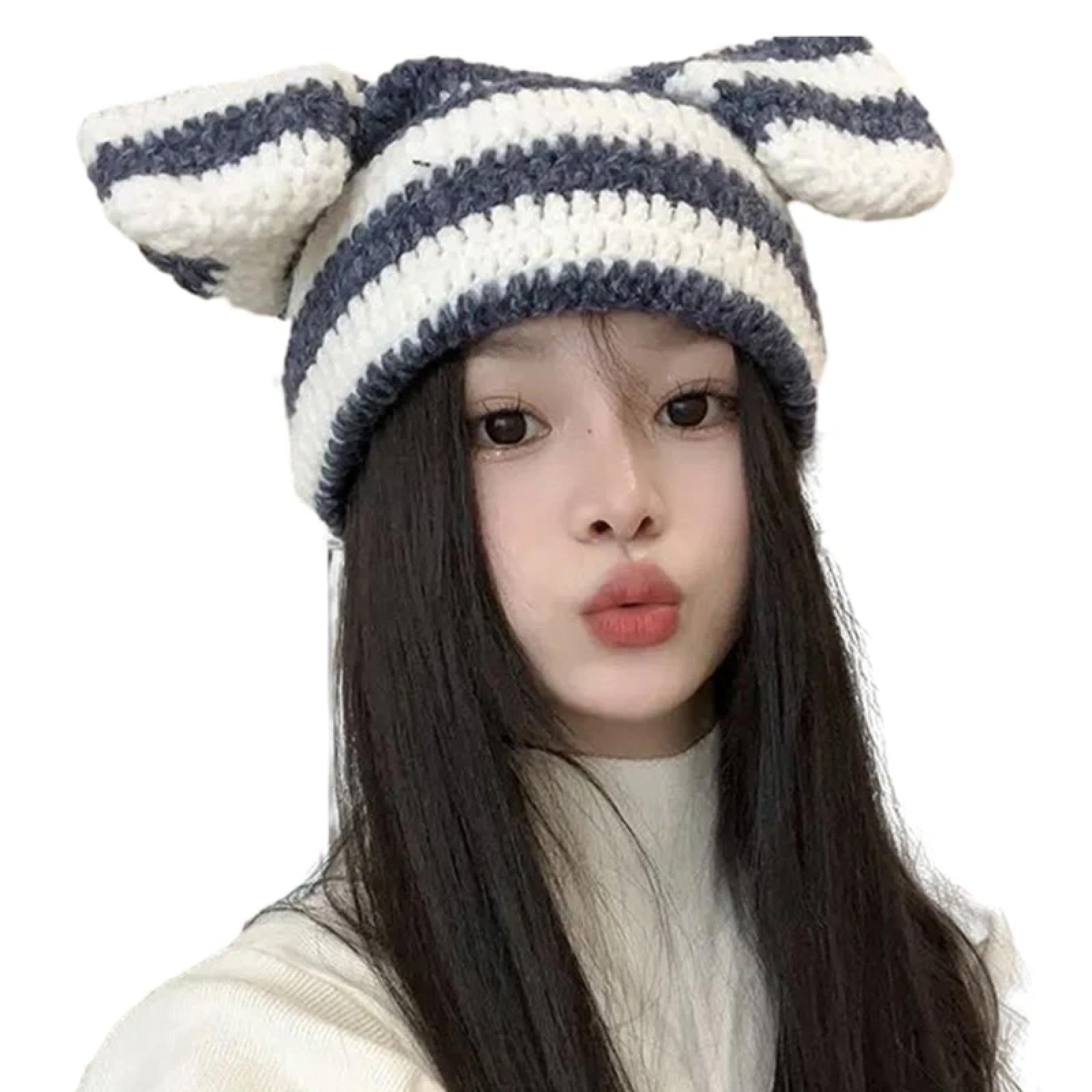 SiVaji Strickmützen Hüte Mützen Caps Beanie Handgemachte Gestreifte Beanie Mütze Stricken Winter Warm Outdoor Winddicht Kopfschmuck
