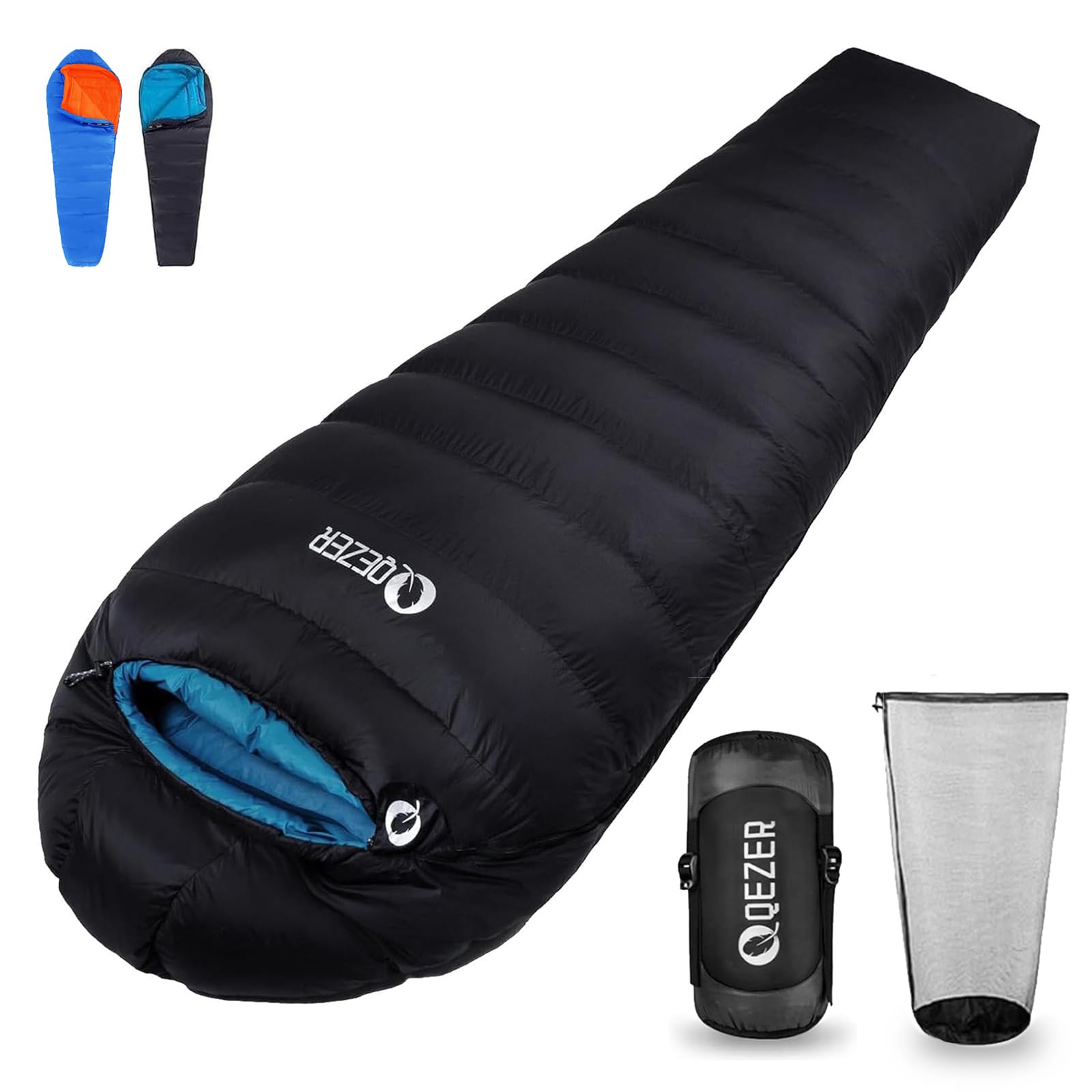 QEZER Daunenschlafsack,Warmer Leichter Winter Schlafsack 0°C bis -23°C für Erwachsener und Kind 4 Jahreszeiten Camping Outdoor und Indoor