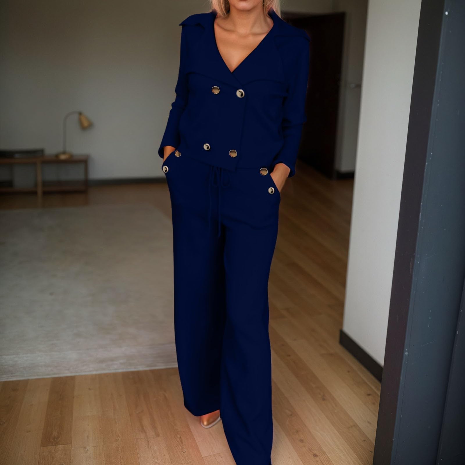 Generisch Traje de pantalón de negocios para mujer, 2 piezas, traje festivo, elegante, blazer de invierno, juego de pantalones, acogedor, de manga larga, chaqueta de traje, pantalones de traje, corte