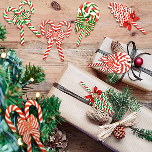 24 Pcs Christmas Ornament Red Candy Cane Ornament Wood Christmas Ornament Set Friendship Dove Ornament Hanging Lollipop Green Candy Cane Decor For Xmas Party Holiday Decoration Supplies (Candy Style) #TOP4