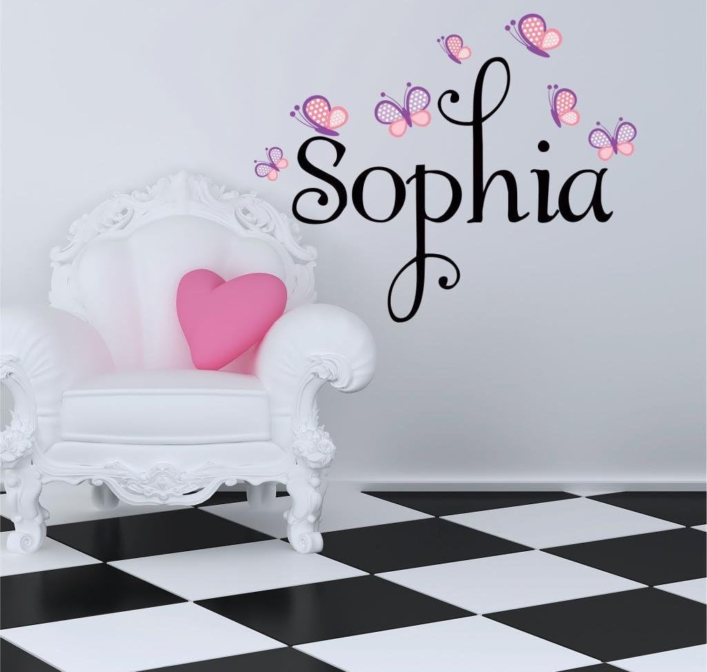 Sale! 1 Day ONLY. Butterflies Personalized Custom Name Childrens Nursery Printed Vinyl Wall Decal Plus Free 12" White Hello Door Decal, Girl Name Wall Decal, Nursery Decals, Decor, Butterfly