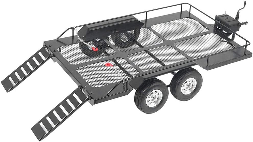 1/10 RC Car Trailer, Metal Trail Car Trailer Accessory with Four Tires Fit for 1/10 RC Car
