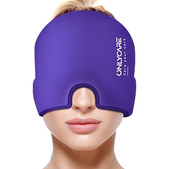 ONLYCARE Migraine Mask Upgraded Cooling Mask Sleep Mask Cooling Cap Cooling Hood 360  Gel Surround Cooling Pads for Relieving Migraines Headaches Stress Purple