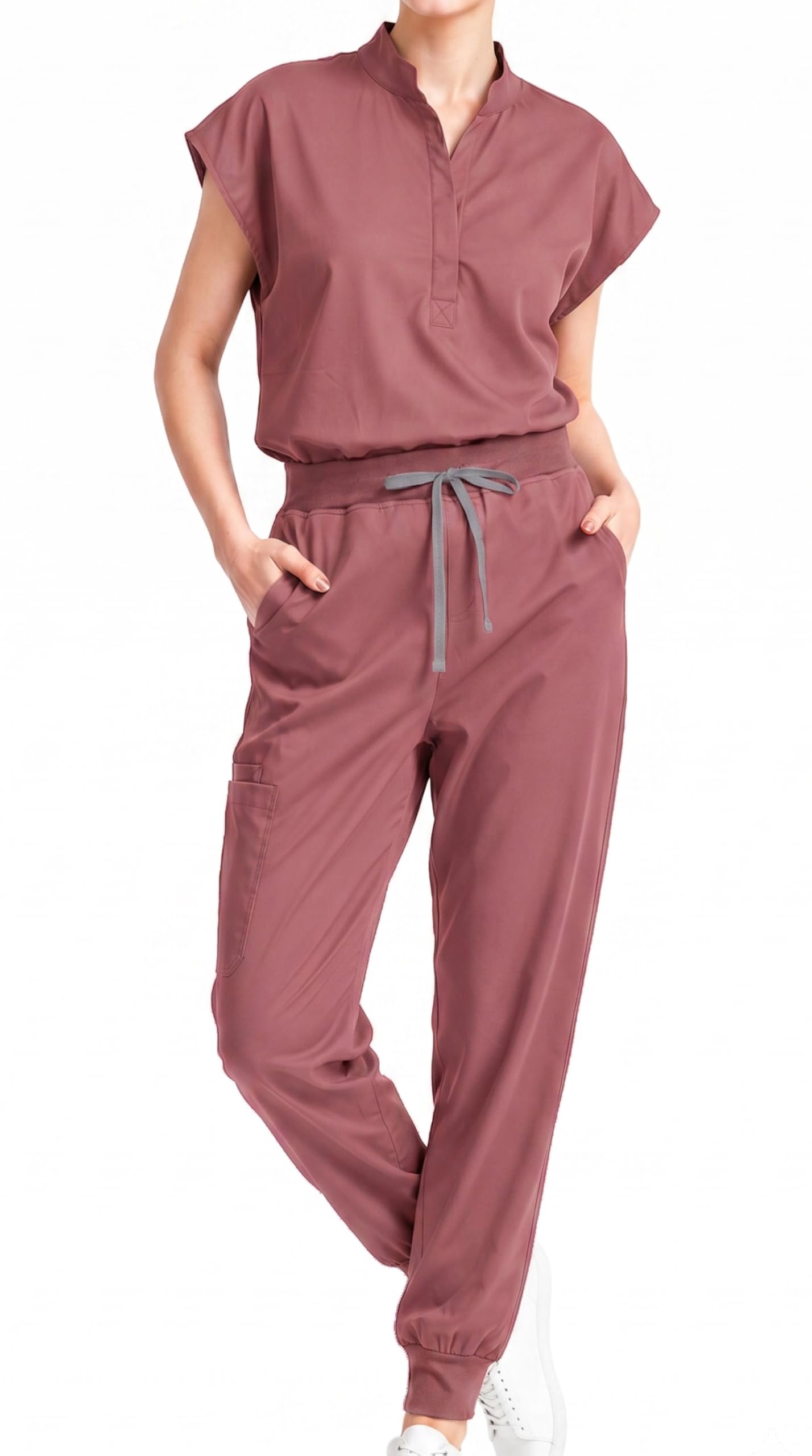 Eadflie Scrubs for Women Set Sleeveless Stand Collar Top & Jogger Pants