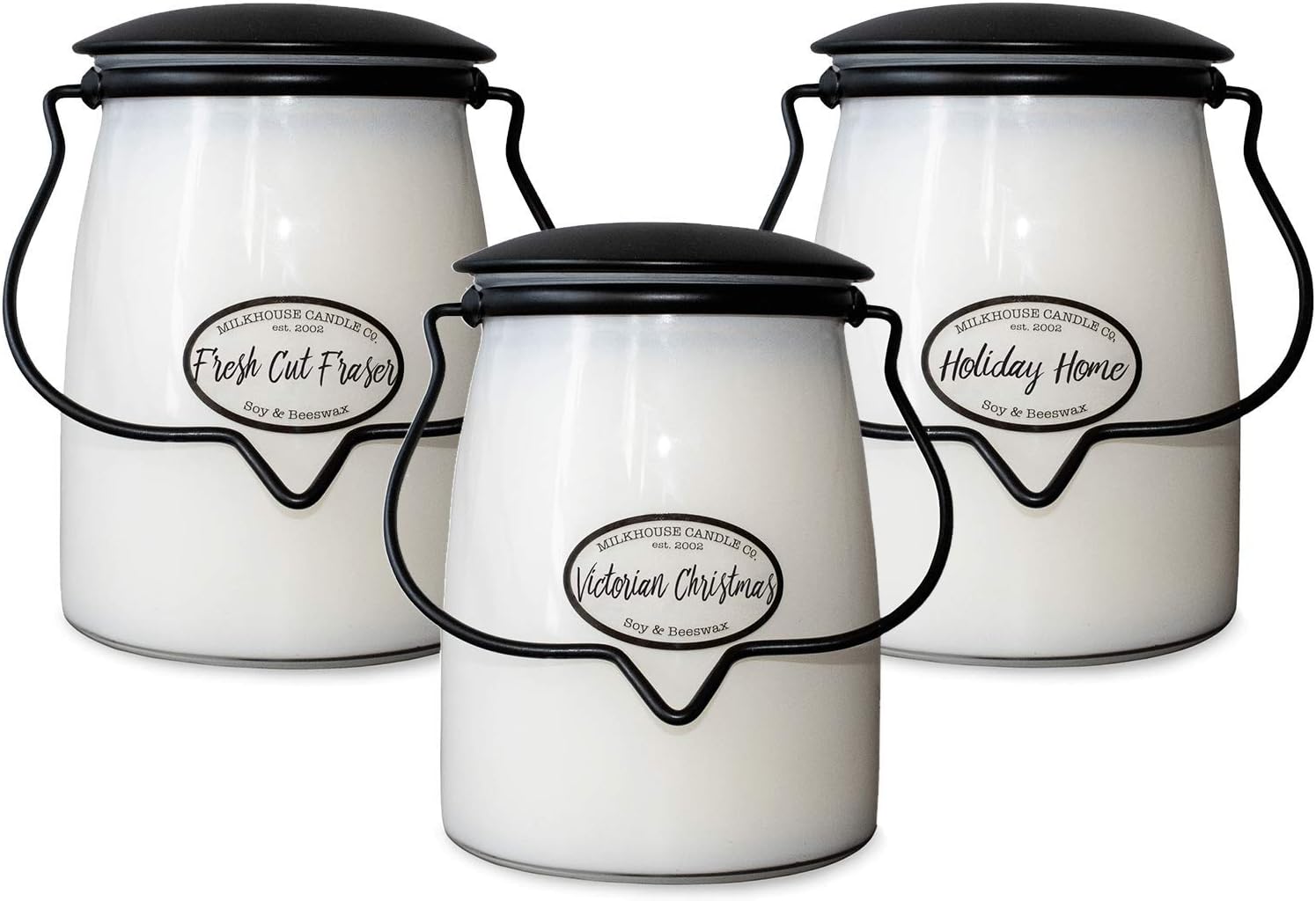 Milkhouse Candle Company Christmas 3-Pack Butter Jar Candles | Fresh Cut Fraser, Holiday Home, Victorian Christmas | 22oz Glass Jar Scented Candles for The Home | Hostess Gift | Soy Candles
