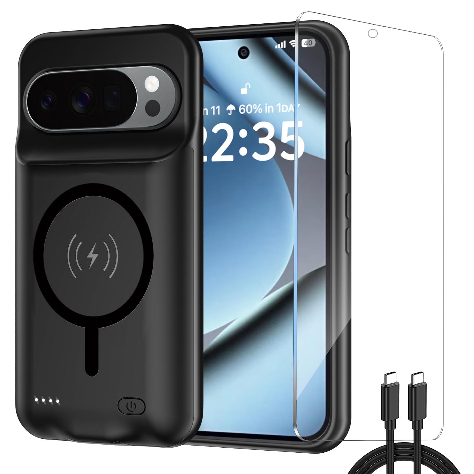 Cover Batteria per Pixel 10 Pro XL / Pixel 9 Pro XL Custodia Ricaricabile Portatile per Telefono Batteria Esterna Portatile 10000mAh Custodia Protettiva con Caricatore Esterno, Nero