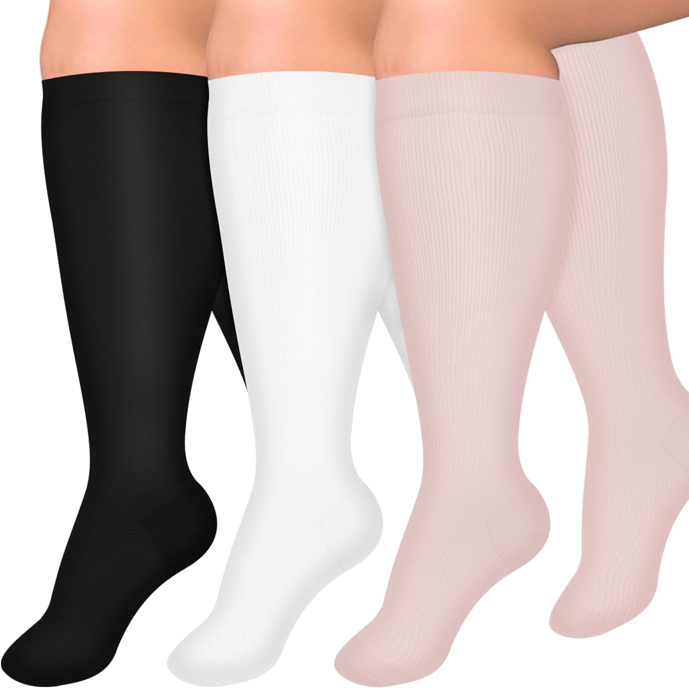 Diu Life 3 Pairs Plus Size Compression Socks for Women and Men Wide Calf Extra Knee High Support for Circulation