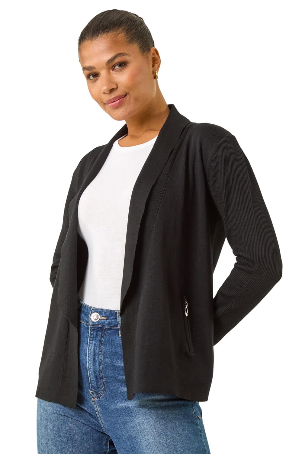 Roman Women's Knitted Zip Detail Jacket in Black | Size: 12