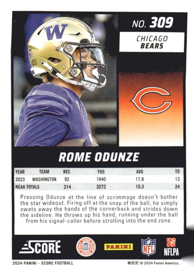 Amazon.com: 2024 Score #309 Rome Odunze NM-MT RC Rookie Bears
