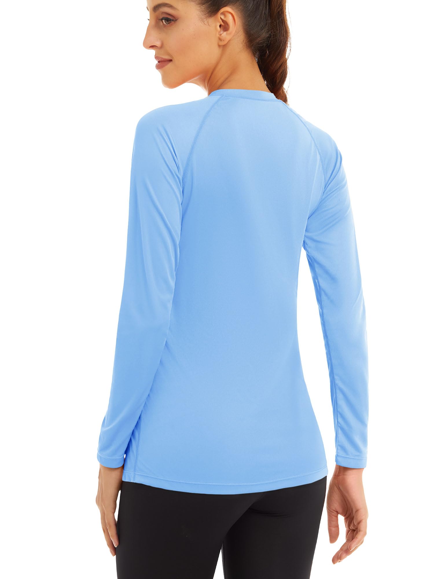 Close-up of the MAGCOMSEN women's long sleeve shirt fabric weave, highlighting its breathable texture.