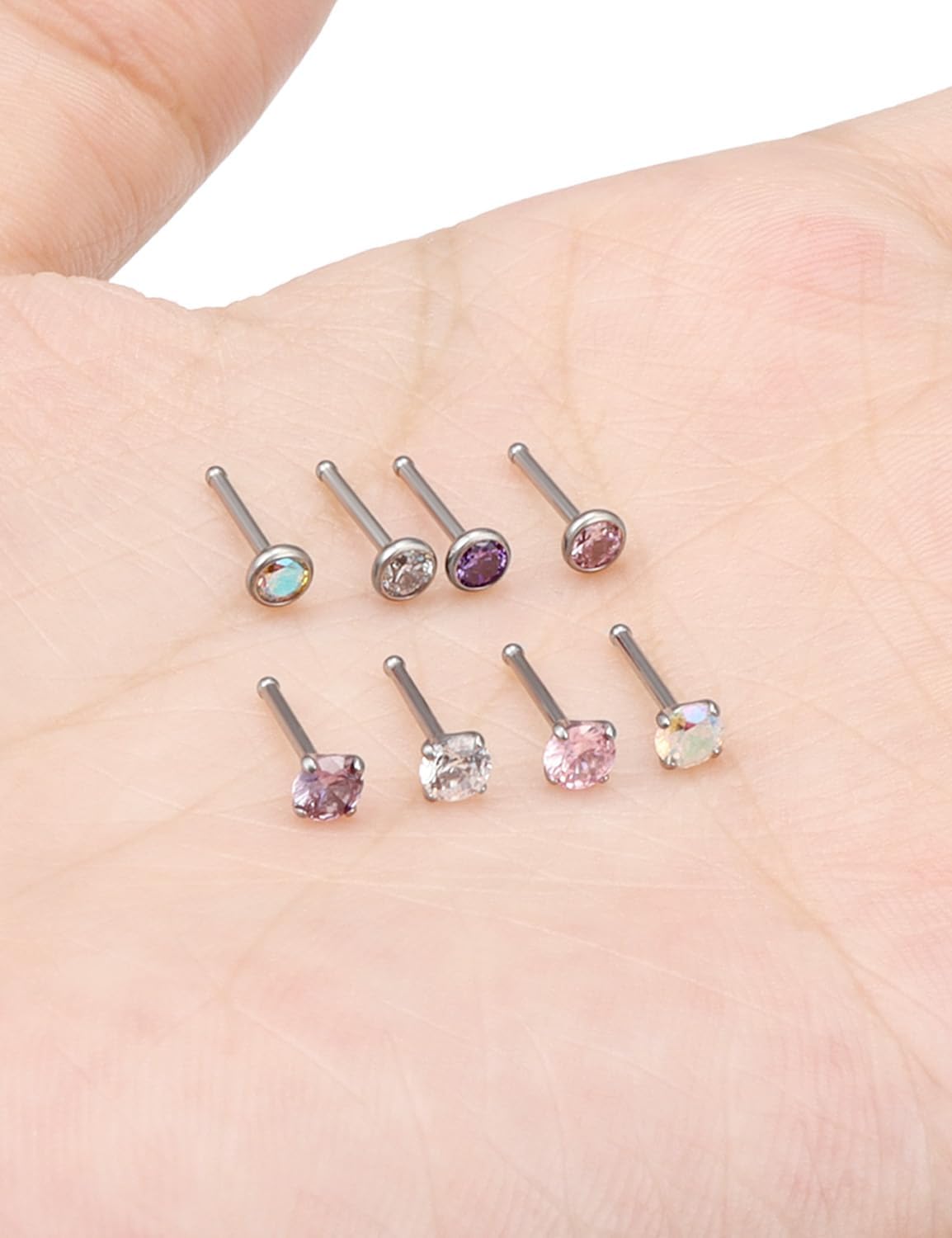 F136 Titanium 20/18g Nose Rings Studs Piercings Jewelry for Women Men Nostril Straight Bone Bar 3mm Diamond Hypoallergenic - Image 2