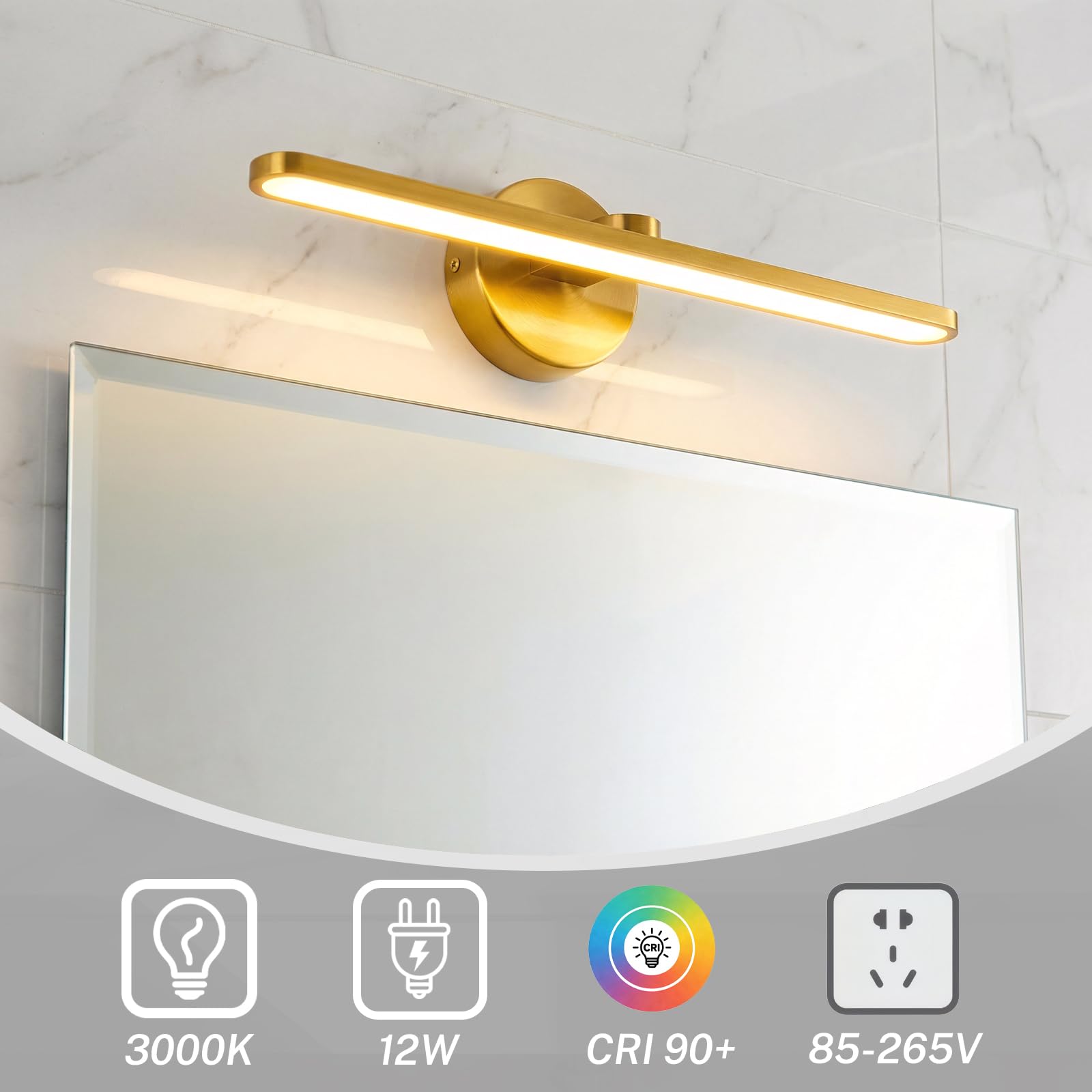 Lampara LED de Espejo Baño, Blanco Cálido 3000K 12W Aplique Luz Espejo Baño Moderno, IP44 Espelho Resistente al Agua para baño 960LM, 40CM