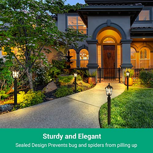 Edishine Dusk To Dawn Outdoor Post Light With Pier Mount Base, Black Roman Waterproof Pole Lantern Fixture, Water Ripple Glass Exterior Lamp Post Light For Driverway, Patio, Pathway #TOP5