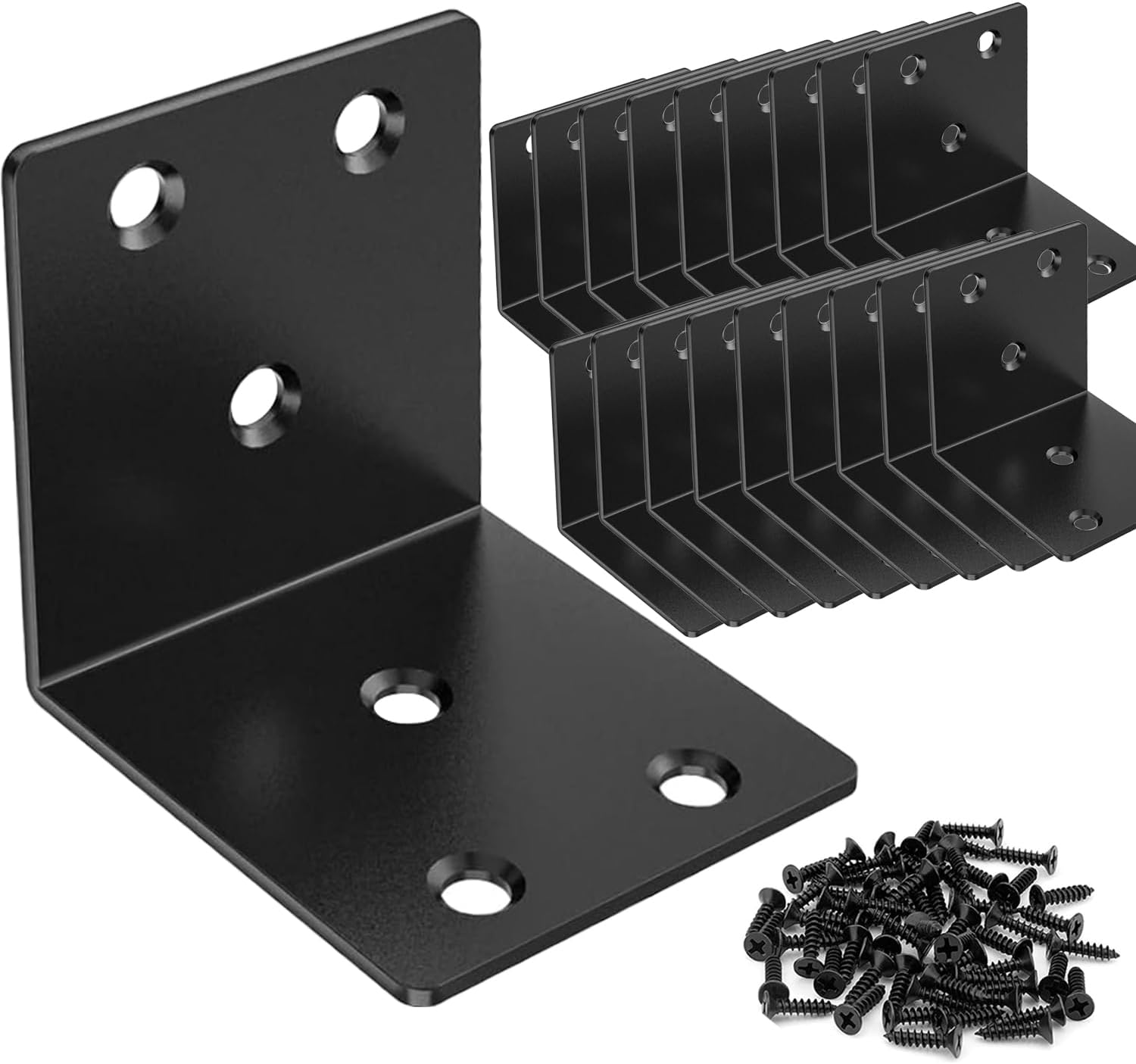 - 20Pcs Black Angle Bracket 2"x2"x2" Corner Brackets, Metal L Brackets 90 Degree Corner Brace for Wood Furniture Shelves Bed Bookshelf, Included 120pcs Screws