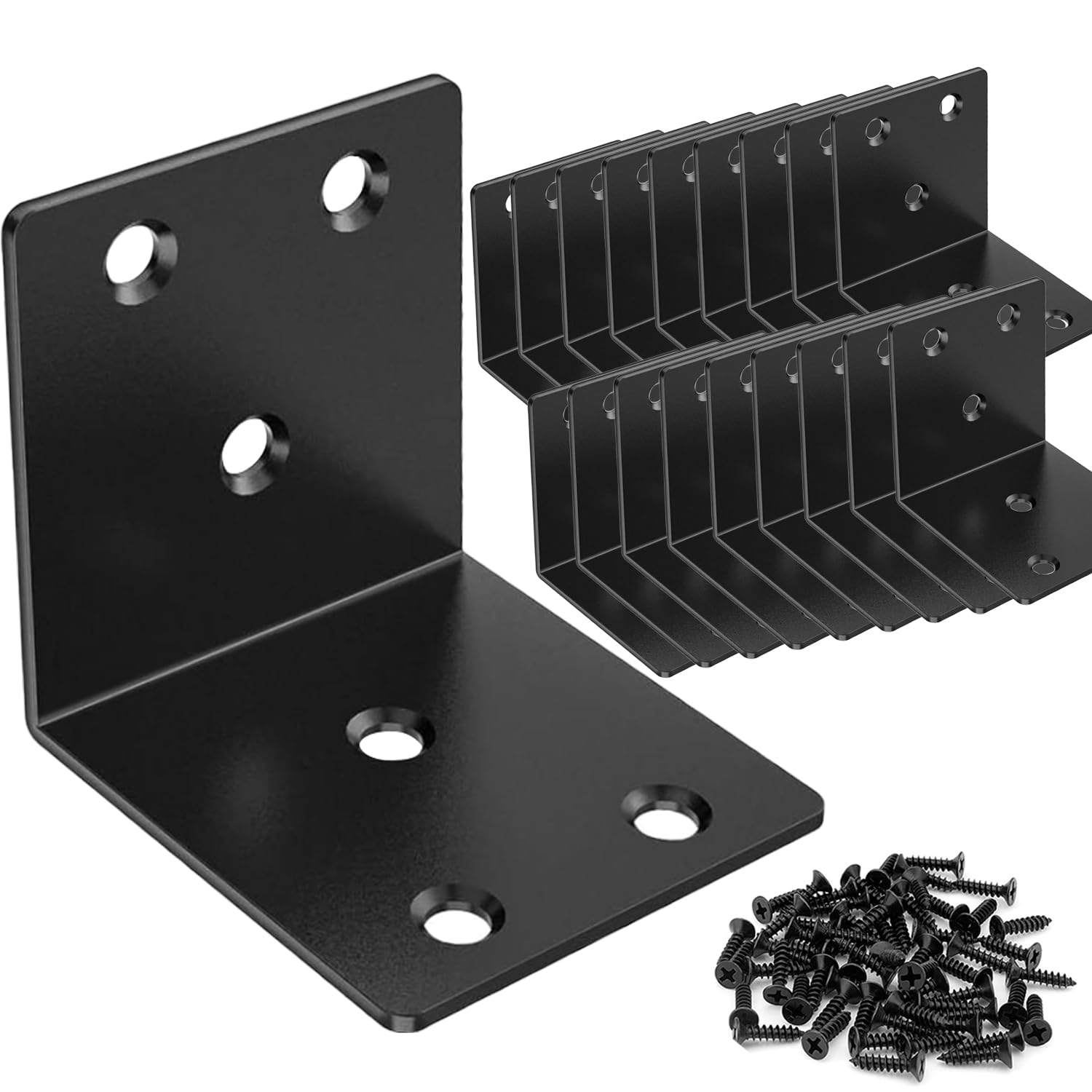- 20Pcs Black Angle Bracket 2"x2"x2" Corner Brackets, Metal L Brackets 90 Degree Corner Brace for Wood Furniture Shelves Bed Bookshelf, Included 120pcs Screws