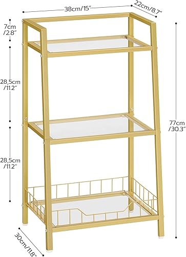 Miniatura 8 de HOOBRO Soporte de estante de vidrio dorado, unidad de estante de pie de 3 niveles, organizador y almacenamiento de baño, estantes de almacenamiento