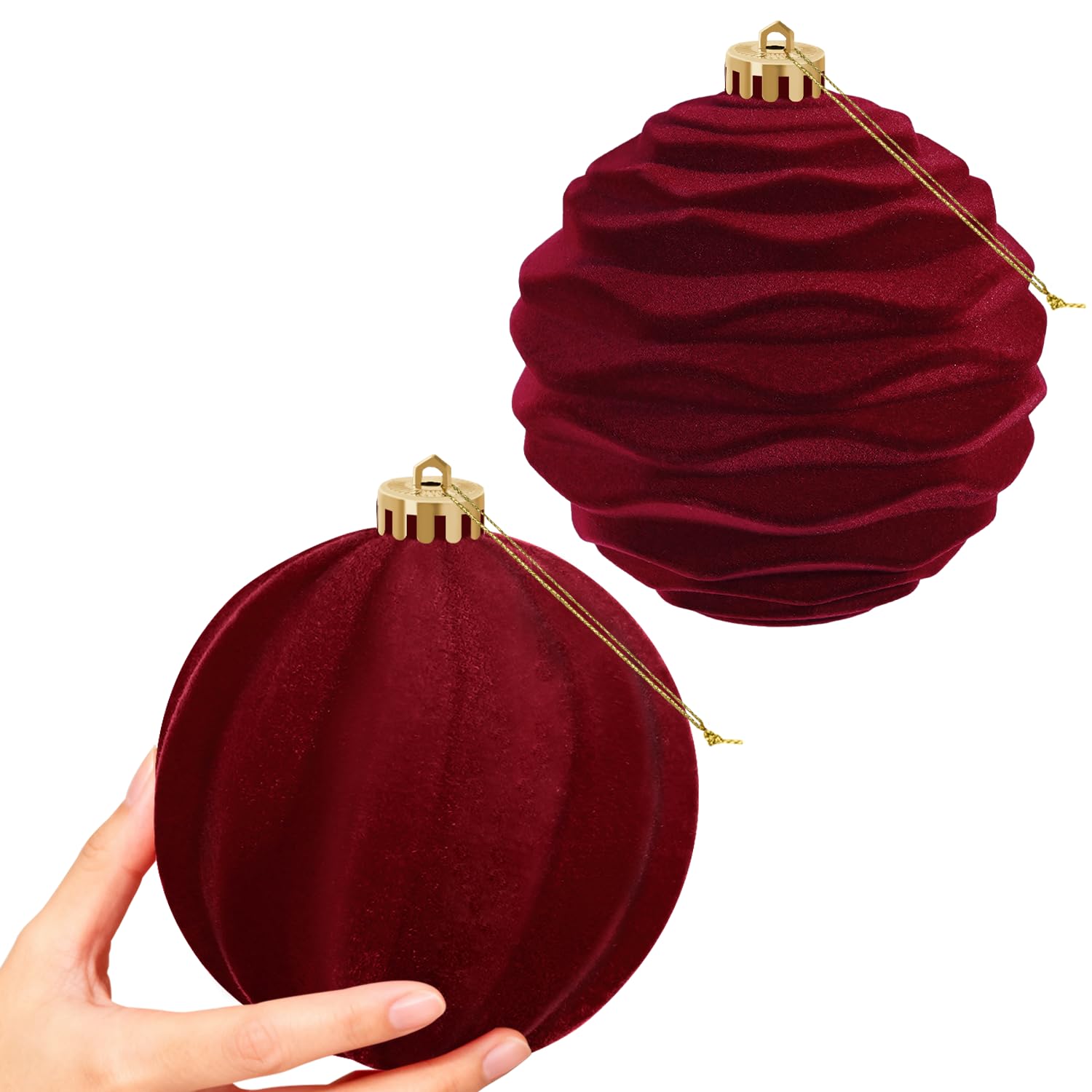 Boules de Noël en Velvet Bourgogne 15cm | Retrouvez la Magie des Fêtes en Famille