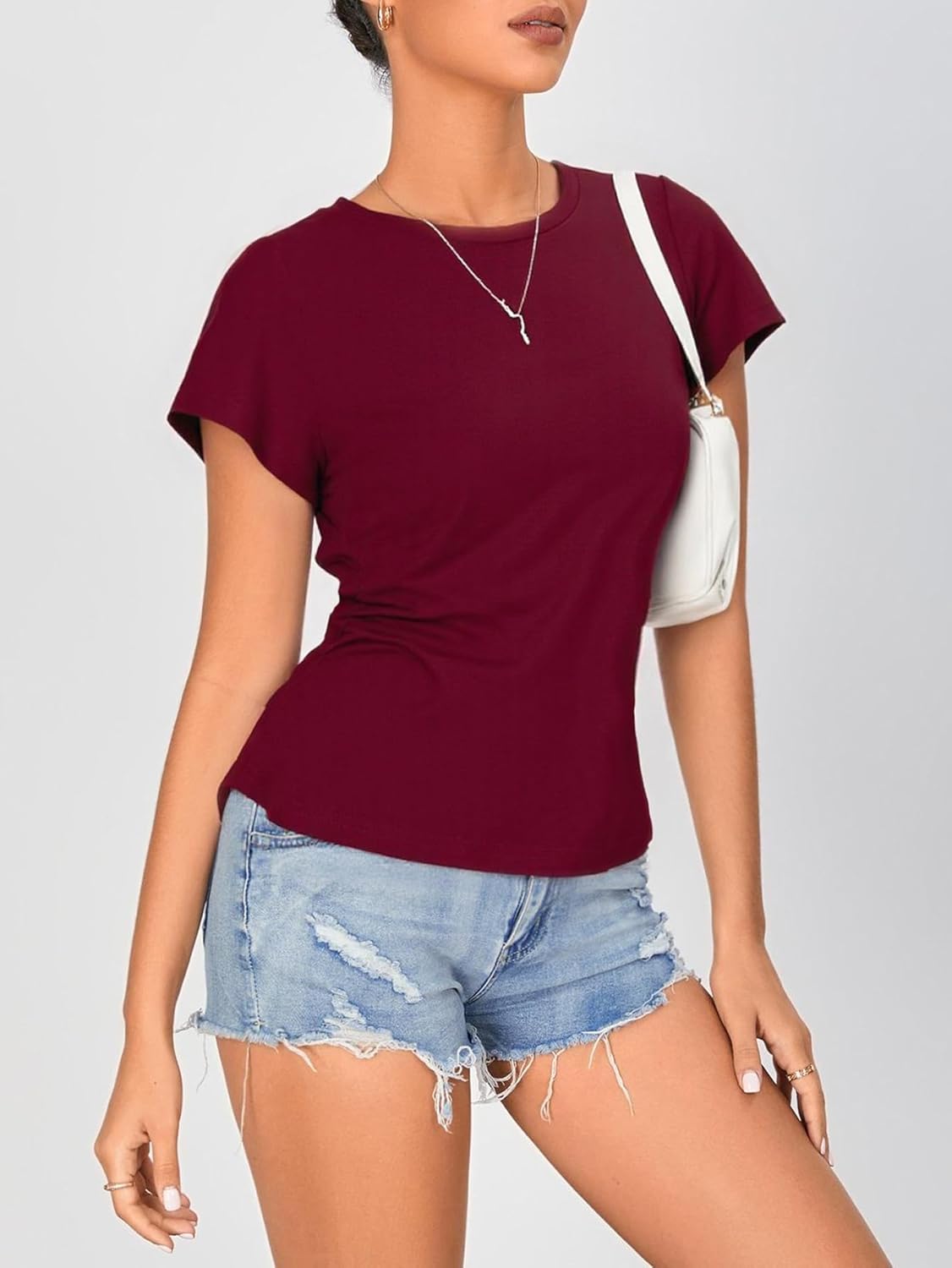 Women's Summer Ruched Tops Dressy Casual Crew Neck T Shirts Vintage Tees - Image 4